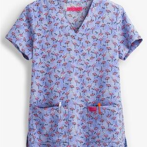 Betsey Johnson Blue Flamingo Scrub Top